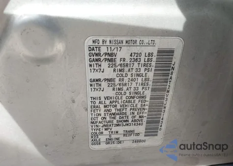 2018 Nissan Rogue S z USA, uszkodzony, nr VIN JN8AT2MV3JW314340